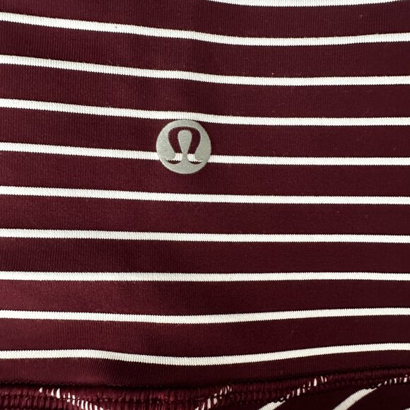 Lululemon Wunder Under Crop High-Rise Maroon White Stripes Size 4 - Picture 7 of 10